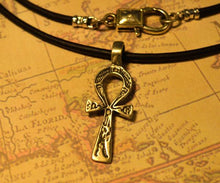 Load image into Gallery viewer, Leather Necklace, Ankh Cross with Ancient Symbols, Mens Necklace, Mens Jewelry, Mens Gift, Pendant, Distresed Cord - sunnybeachjewelry