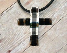 Load image into Gallery viewer, Leather Necklace With Modern Black Titanium Stainless Steel Cross - sunnybeachjewelry