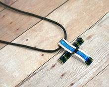 Load image into Gallery viewer, Leather Necklace With Modern Blue Titanium Stainless Steel Cross - sunnybeachjewelry