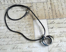 Load image into Gallery viewer, Leather Necklace With Modern Stainless Steel Blue Ring - sunnybeachjewelry