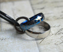 Load image into Gallery viewer, Leather Necklace With Modern Stainless Steel Blue Ring - sunnybeachjewelry