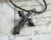 Load image into Gallery viewer, Leather Necklace With Modern Stainless Steel Cross - sunnybeachjewelry