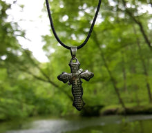 Load image into Gallery viewer, Leather Necklace With Modern Stainless Steel Cross - sunnybeachjewelry