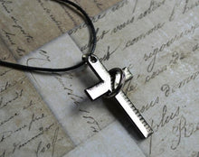 Load image into Gallery viewer, Leather Necklace With Modern Stainless Steel Cross - sunnybeachjewelry