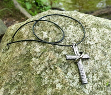 Load image into Gallery viewer, Leather Necklace With Modern Stainless Steel Cross - sunnybeachjewelry