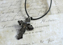 Load image into Gallery viewer, Leather Necklace With Modern Stainless Steel Cross - sunnybeachjewelry