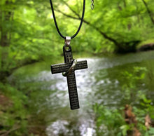 Load image into Gallery viewer, Leather Necklace With Modern Stainless Steel Cross - sunnybeachjewelry