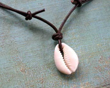 Load image into Gallery viewer, Leather Surfer Necklace Handmade Cowrie Shell 2mm Leather - sunnybeachjewelry