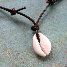 Load image into Gallery viewer, Leather Surfer Necklace Handmade Cowrie Shell 2mm Leather - sunnybeachjewelry