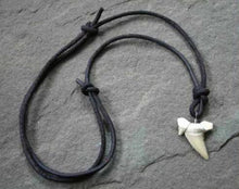 Load image into Gallery viewer, Leather Surfer Necklace Handmade Light Shark Tooth - sunnybeachjewelry