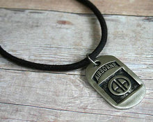 Load image into Gallery viewer, Leather Surfer Necklace With Dog Tag Airborne - sunnybeachjewelry