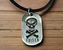 Load image into Gallery viewer, Leather Surfer Necklace With Dog Tag Skull Poison - sunnybeachjewelry
