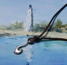 Load image into Gallery viewer, Leather Surfer Necklace With Pewter Fish Hook - sunnybeachjewelry