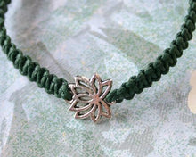 Load image into Gallery viewer, Lotus Yoga Friendship Bracelet Silver Flower Charm On Cotton Cord - sunnybeachjewelry