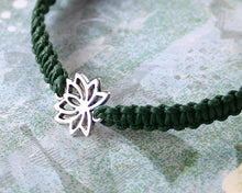 Load image into Gallery viewer, Lotus Yoga Friendship Bracelet Silver Flower Charm On Cotton Cord - sunnybeachjewelry