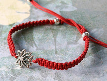 Load image into Gallery viewer, Lotus Yoga Friendship Bracelet Silver Flower Charm On Cotton Cord - sunnybeachjewelry