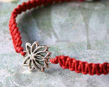 Load image into Gallery viewer, Lotus Yoga Friendship Bracelet Silver Flower Charm On Cotton Cord - sunnybeachjewelry