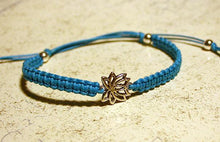 Load image into Gallery viewer, Lotus Yoga Friendship Bracelet Silver Flower Charm On Cotton Cord - sunnybeachjewelry