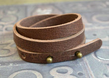 Load image into Gallery viewer, Mens Wrap Bracelet Brown Leather Triple Wraps Slit Closure - sunnybeachjewelry