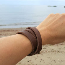 Load image into Gallery viewer, Mens Wrap Bracelet Brown Leather Triple Wraps Slit Closure - sunnybeachjewelry