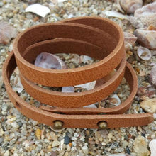 Load image into Gallery viewer, Mens Wrap Bracelet Light Brown Leather Triple Wraps Slit Closure - sunnybeachjewelry