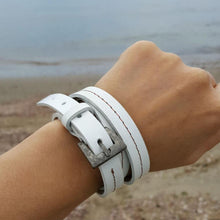 Load image into Gallery viewer, Mens Wrap Bracelet White Leather Triple Wraps Buckle Closure - sunnybeachjewelry
