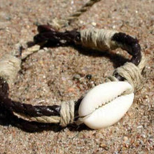 Load image into Gallery viewer, Natural Leather And Hemp Bracelet Brown Cowrie Shell - sunnybeachjewelry