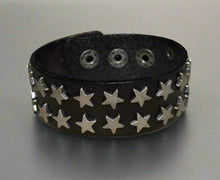 Load image into Gallery viewer, Natural Leather Bracelet Cuff Steel Stars - sunnybeachjewelry