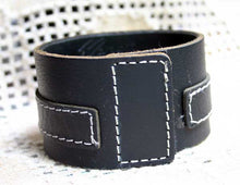 Load image into Gallery viewer, Natural Leather Bracelet Vintage Wide Stitched Black - sunnybeachjewelry