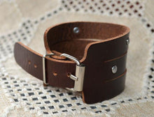 Load image into Gallery viewer, Natural Leather Bracelet Wide Brown - sunnybeachjewelry