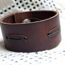 Load image into Gallery viewer, Natural Leather Bracelet Wide Laced Brown - sunnybeachjewelry