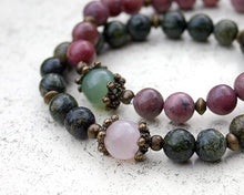 Load image into Gallery viewer, Rhodinite Green Aventurine Yoga Mala Bracelet - sunnybeachjewelry
