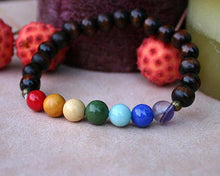 Load image into Gallery viewer, Seven Chakras Yoga Bracelet Energy Power Brown Wood - sunnybeachjewelry