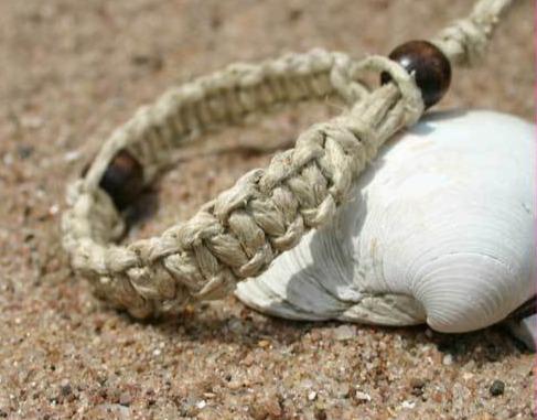 Surfer Hemp Bracelet Phatty Flat Skull Bone Beads 6 Inches