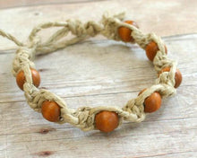 Load image into Gallery viewer, Surfer Hemp Bracelet Twist Natural With Beads - sunnybeachjewelry