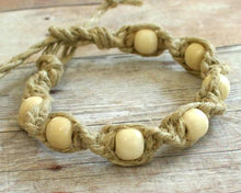 Load image into Gallery viewer, Surfer Hemp Bracelet Twist Natural With Beads - sunnybeachjewelry