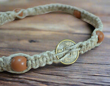 Load image into Gallery viewer, Surfer Phatty Thick Hemp Necklace Chinese Coin - sunnybeachjewelry