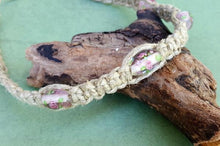Load image into Gallery viewer, Surfer Phatty Thick Hemp Necklace Glass Pink Flower Beads - sunnybeachjewelry