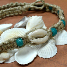 Load image into Gallery viewer, Surfer Phatty Thick Hemp Necklace With Cowrie Shell and Glass Beads - sunnybeachjewelry