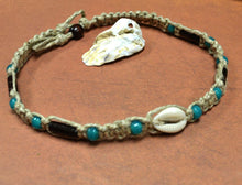 Load image into Gallery viewer, Surfer Phatty Thick Hemp Necklace With Cowrie Shell and Glass Beads - sunnybeachjewelry