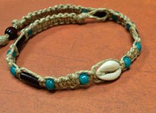 Load image into Gallery viewer, Surfer Phatty Thick Hemp Necklace With Cowrie Shell and Glass Beads - sunnybeachjewelry