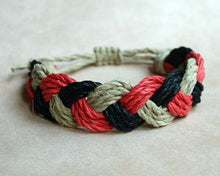Load image into Gallery viewer, Surfer Sailor Style Hemp Bracelet Red Natural and Black - sunnybeachjewelry