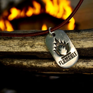 Leather Necklace with Flammable Dog Tag – Bold Statement Pendant