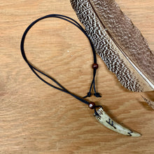 Load image into Gallery viewer, Viking Pendant Carved Deer Antler with Runes - Good Luck Charm -Fehu Rune- Norse/Warrior/Protection/Amulet - Leather Necklace

