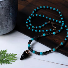 Load image into Gallery viewer, Obsidian Arrowhead Necklace for Men – Black Lava &amp; Turquoise Stone Tribal Necklace
