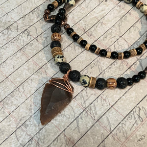 Flint Stone Arrowhead Warrior Necklace | Primitive Arrowhead Necklace| Tribal Style