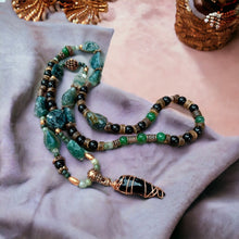 Load image into Gallery viewer, Black Agate Arrowhead Necklace – Tree Agate &amp; Obsidian Tribal Stone Necklace, OOAK Men’s Jewelry
