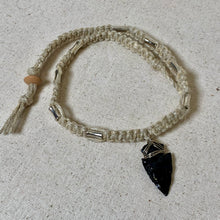 Load image into Gallery viewer, Obsidian Arrowhead Hemp Necklace – Silver Wrapped Men's Tribal Stone Jewelry
