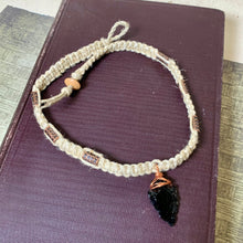 Load image into Gallery viewer, Black Obsidian Arrowhead Necklace – Copper Wrapped Hemp Necklace, Men's Primitive Jewelry
