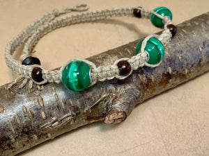 Green Harmony Hemp Necklace With Wooden And Green Glass Beads